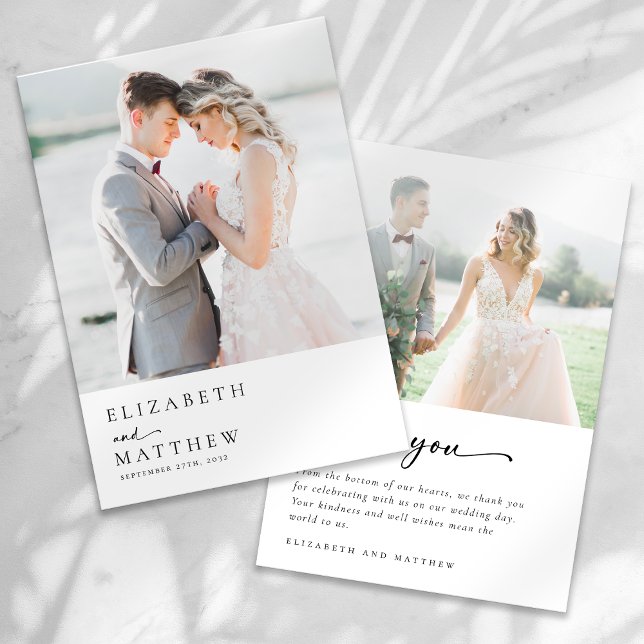 Modern Minimalist Script Photo Wedding Thank You Card (Creator Uploaded)