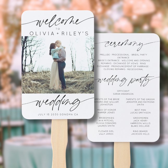 Modern Minimalist Script Photo Wedding Welcome Hand Fan (Creator Uploaded)