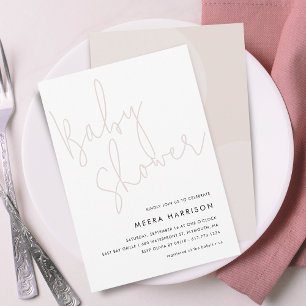 Modern Minimalist Script Pink Baby Shower Invitation