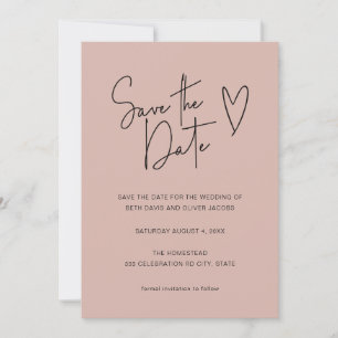 Modern Minimalist Script Pink Black Save the Date
