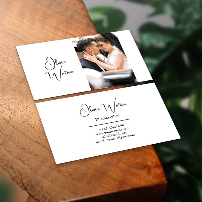 Modern Minimalist Script Professional Photographer Business Card (Creator Uploaded)