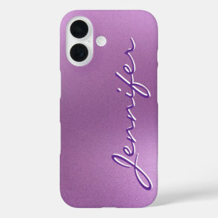 modern minimalist script purple metal personalised iPhone 16 case