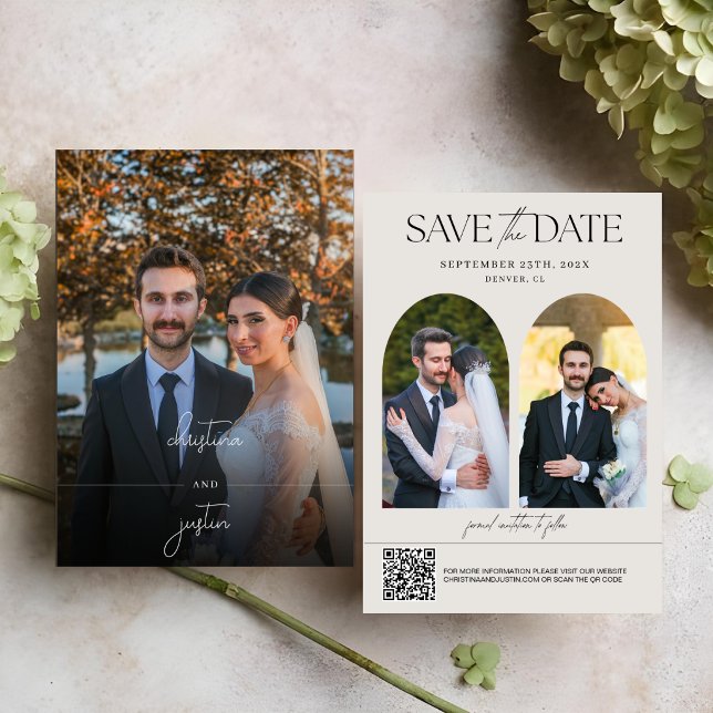 Modern Minimalist Script Qr Code Wedding Photo  Save The Date (Creator Uploaded)