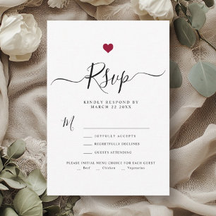 Modern Minimalist Script Red Heart Wedding RSVP