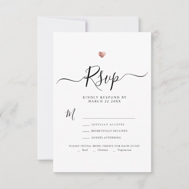 Modern Minimalist Script Rose Gold Wedding RSVP (Front)