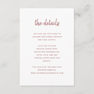 Modern Minimalist Script Rose Pink Guest Details Enclosure Card