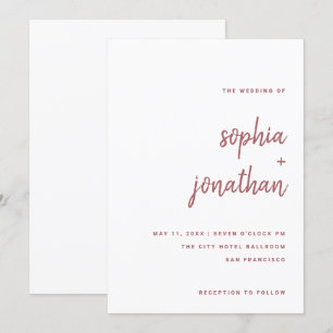 Modern Minimalist Script Rose Pink Wedding Invitation