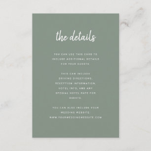 Modern Minimalist Script Sage Green Details Enclosure Card