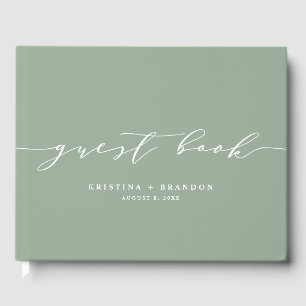 Modern Minimalist Script Sage Green Photo Wedding Guest Book