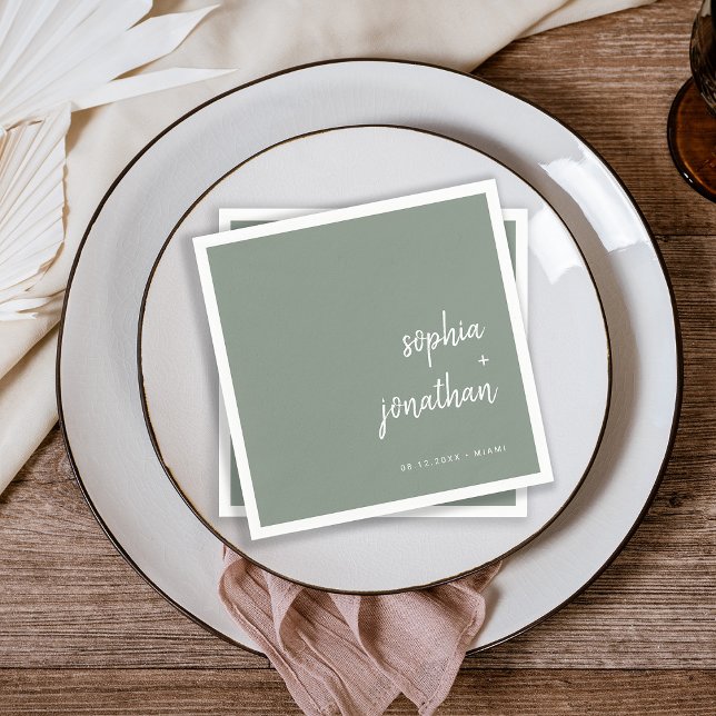 Modern Minimalist Script | Sage Green Wedding Napkin (Creator Uploaded)