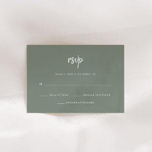 Modern Minimalist Script Sage Green Wedding RSVP Card