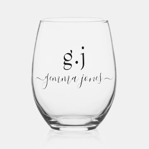 Modern Minimalist Script Serif Monogram Stemless Wine Glass