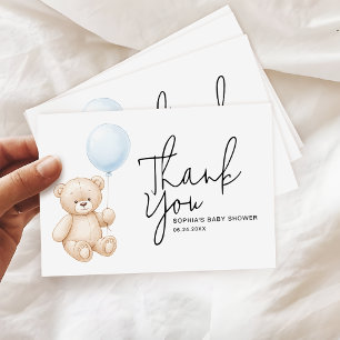 Modern Minimalist Script Teddy Bear Baby Shower Thank You Card