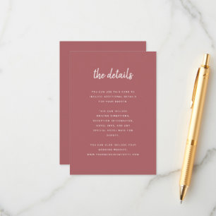 Modern Minimalist Script Terra Rosa Guest Details Enclosure Card