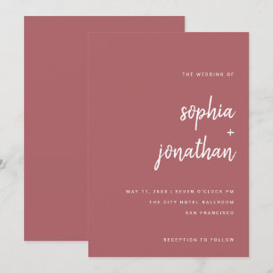 Modern Minimalist Script Terra Rosa   Wedding Invitation