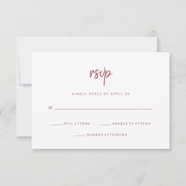 Modern Minimalist Script Terra Rosa | Wedding RSVP Card (Back)