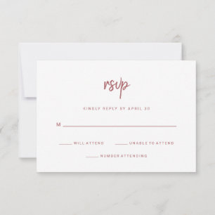 Modern Minimalist Script Terra Rosa   Wedding RSVP Card