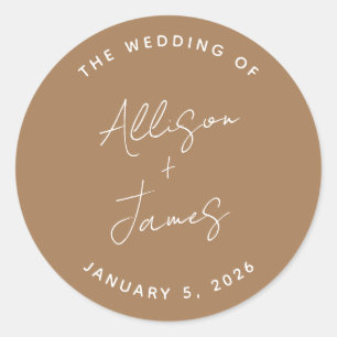 Modern Minimalist Script Terracotta Wedding Classic Round Sticker
