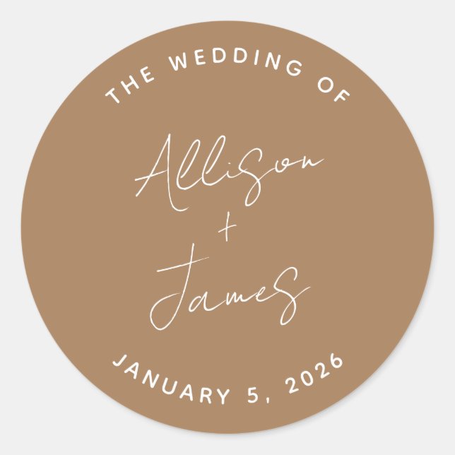 Modern Minimalist Script Terracotta Wedding  Classic Round Sticker (Front)