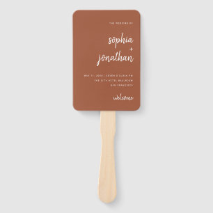 Modern Minimalist Script Terracotta   Wedding Hand Fan