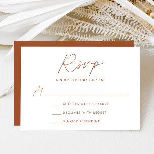 Modern Minimalist Script Terracotta Wedding RSVP Card
