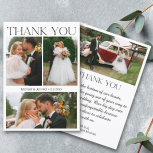modern minimalist script wedding 4 photos collage  thank you card