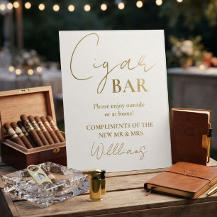 Modern Minimalist Script Wedding Cigar Bar Sign
