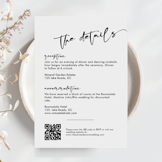 Modern Minimalist Script Wedding Details Enclosure Card (Creator Uploaded)