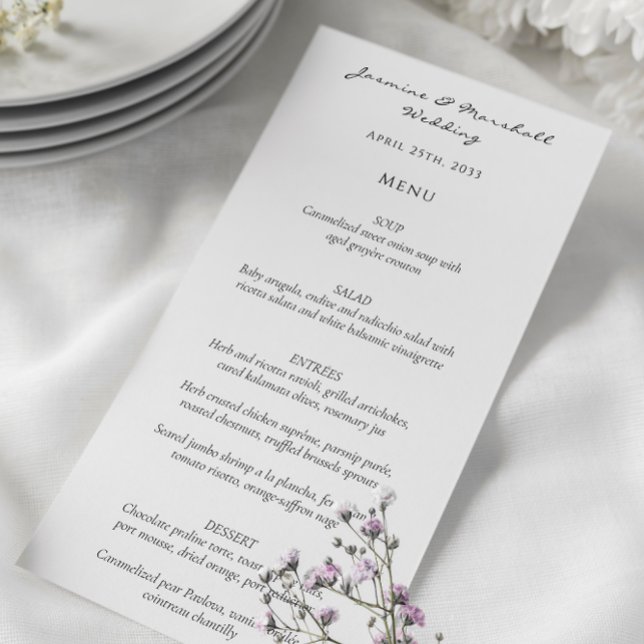 Modern minimalist script  wedding menu card (modern casual the knot wedding menu card )