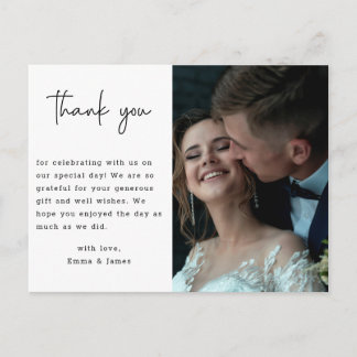 Modern Minimalist Script Wedding Photo Thank You P Postcard