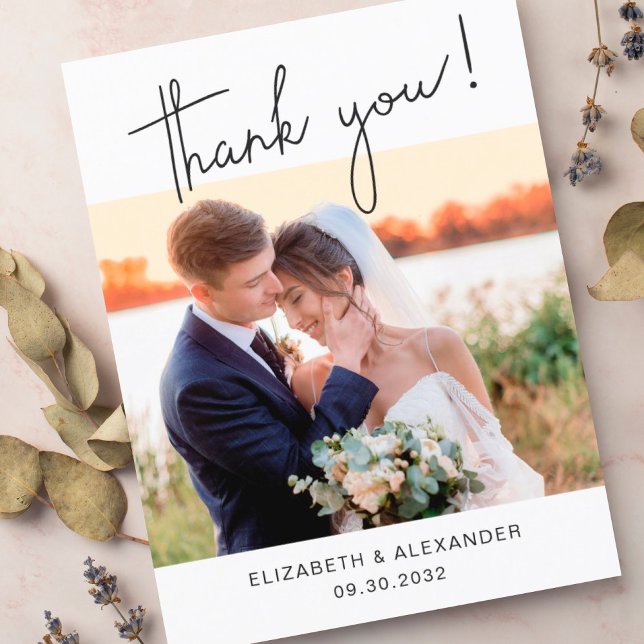 Modern minimalist script Wedding Photo thank you Postcard (Creator Uploaded)