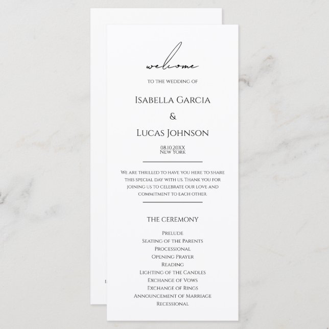 Modern Minimalist Script Wedding Program (Front/Back)