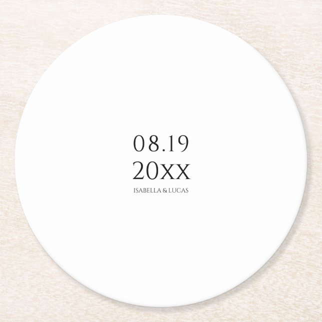 Modern Minimalist Script Wedding Round Paper Coaster (Front)
