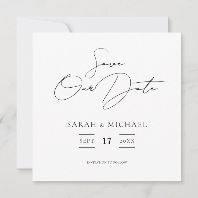 Modern Minimalist Script Wedding Save The Date (Front)