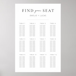 Modern Minimalist Script Wedding Seating Chart