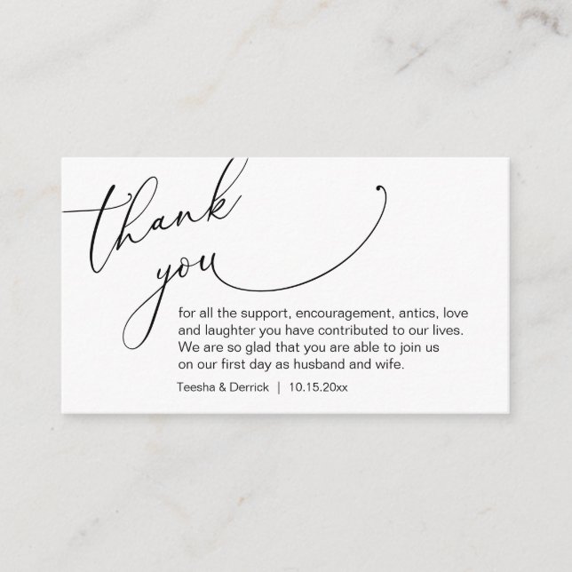 Modern Minimalist Script, Wedding Thank you  Enclo Enclosure Card (Front)