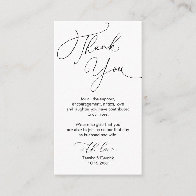 Modern Minimalist Script, Wedding Thank you  Enclosure Card (Front)