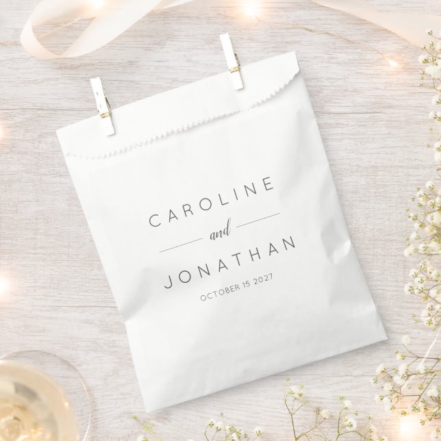 Modern Minimalist Script White Custom Wedding Favour Bags (Clipped)