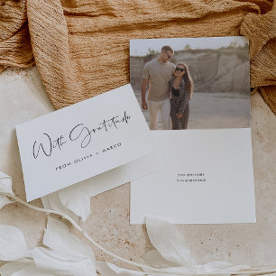 Modern Minimalist Script "With Gratitude" Photo Thank You Card