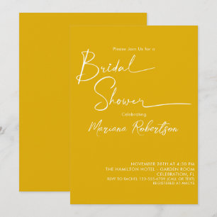 Modern Minimalist Script Yellow Bridal Shower Invitation