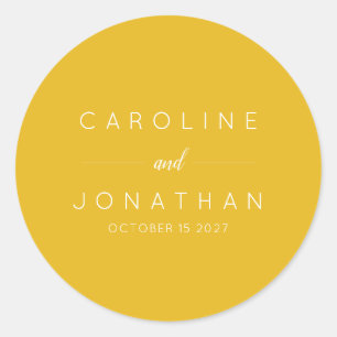 Modern Minimalist Script Yellow Custom Wedding Classic Round Sticker