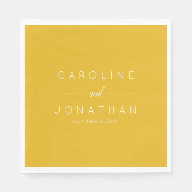 Modern Minimalist Script Yellow Custom Wedding Napkin (Front)