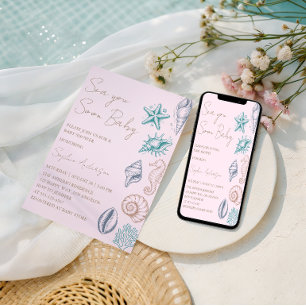 Modern Minimalist Sea You Soon Baby Baby Shower Invitation