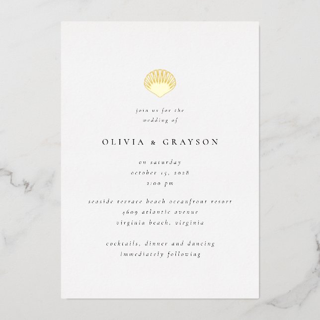 Modern Minimalist Seashell Wedding Foil Wedding  (Front)