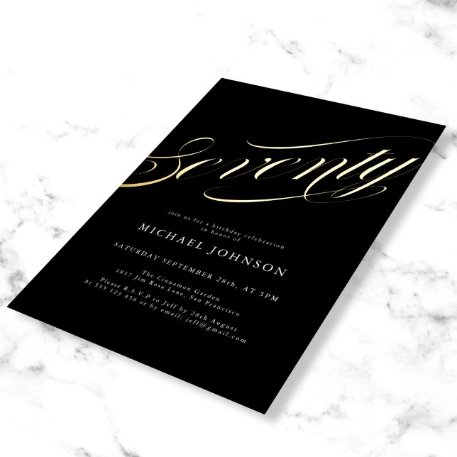 Modern Minimalist Seventy Black Gold 70th Birthday (Mockup view)
