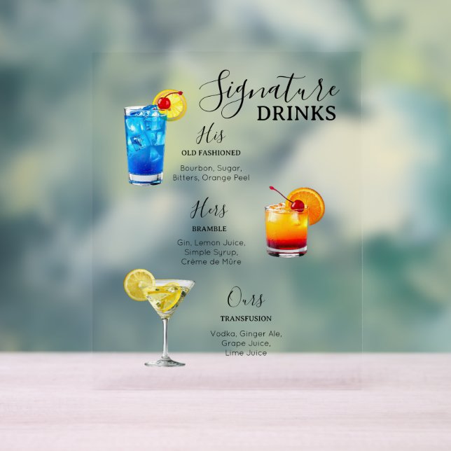 Modern Minimalist Signature Drinks Wedding Acrylic Sign (Neutral)