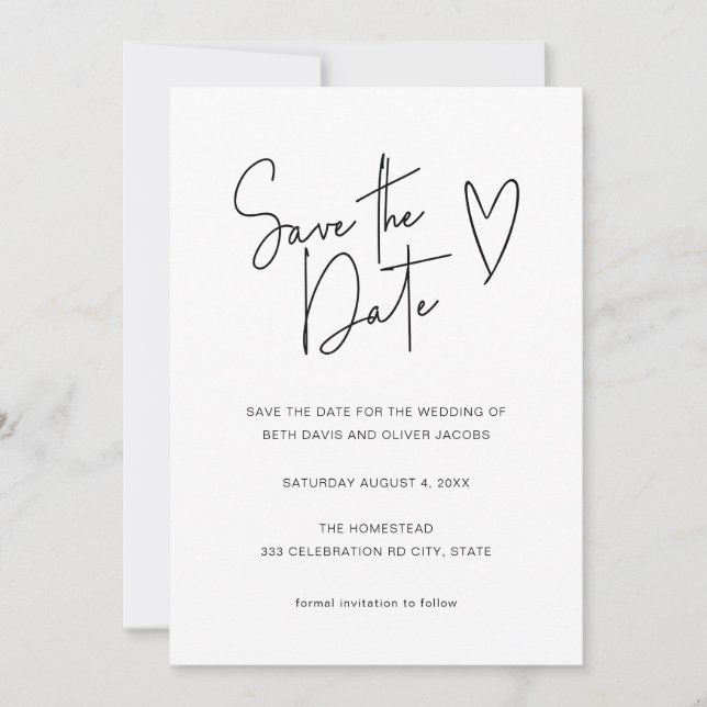 Modern Minimalist Signature Font Save the Date (Front)