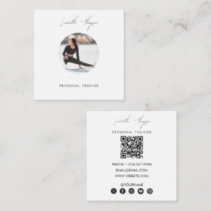 Modern Minimalist Signature Script Photo QR Code Square Business Card