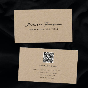 Modern Minimalist Signature Script QR Code Kraft Business Card