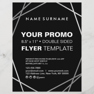 Modern Minimalist Silver Black Geometric 8.5"x11" Flyer